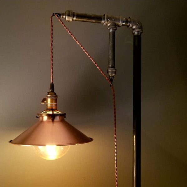 Industrial Rustic Floor Lamp with Copper Shade - Farmhouse Lighting - Steampunk Lamps